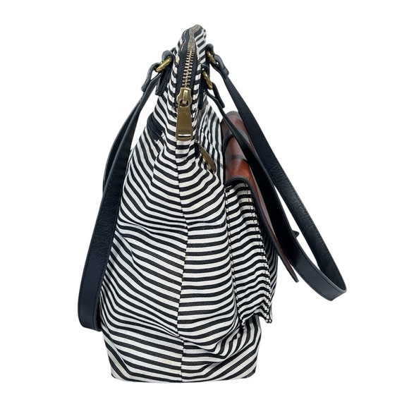 FOSSIL Kinley Shopper Black White Striped Shoulder Bag Tote Purse - Picture 10 of 16
